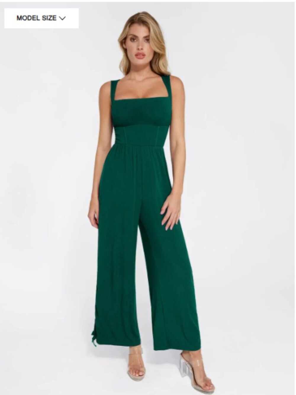 Popilush Shapewear Square Neck Tummy Control Wide Leg Jumpsuit – Green | Size Me